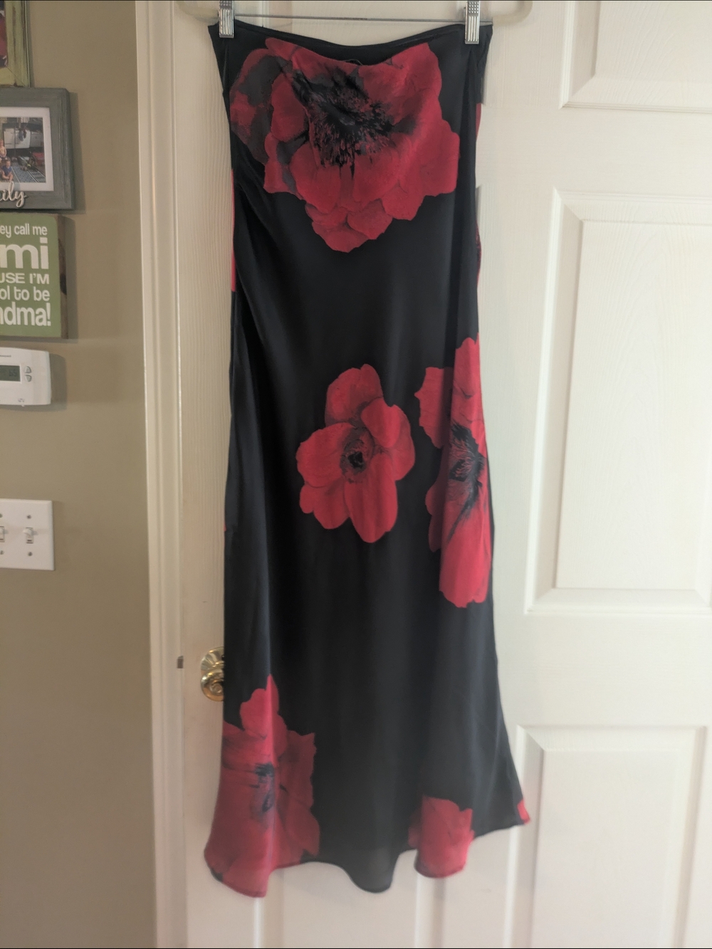 Francesca's Collections Black Strapless Slip Dress with Red Floral Print